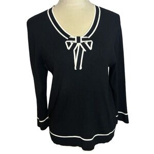 Talbots black and white bow front‎ petite sweater, XL